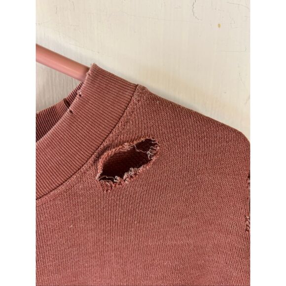 AE American Eagle oversized cropped medium M sweatshirt distressed holes dusty r - Picture 3 of 10